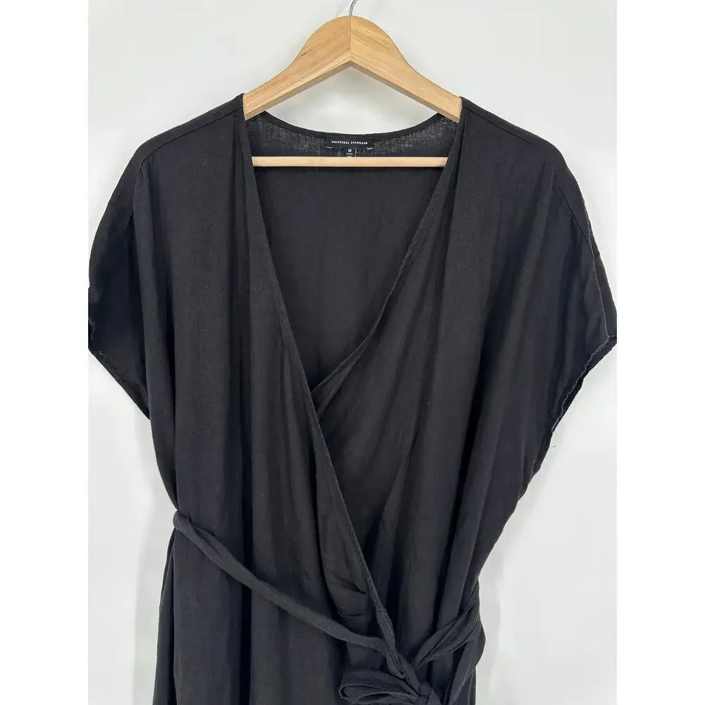 Universal Standard Tracy Linen Blend Tulip Wrap Dress Short Sleeve Belted Midi - Picture 6 of 14